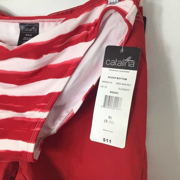 NWT Catalina 3-piece swim set;bikini shorts 8 medium red white stripe - Picture 4 of 7